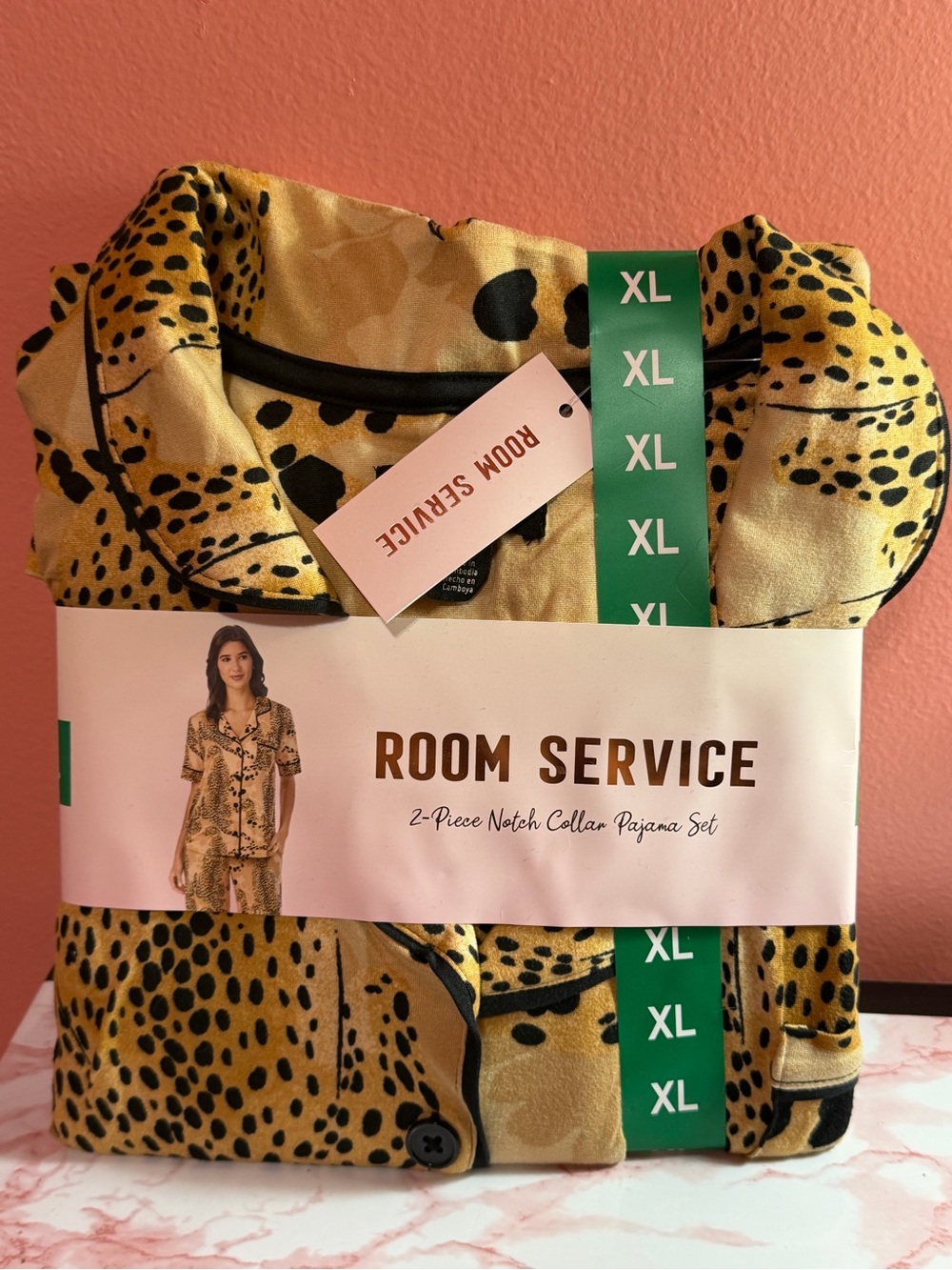 Room Service Womenβs Yellow Animal Print Notch Collar Pajama Set